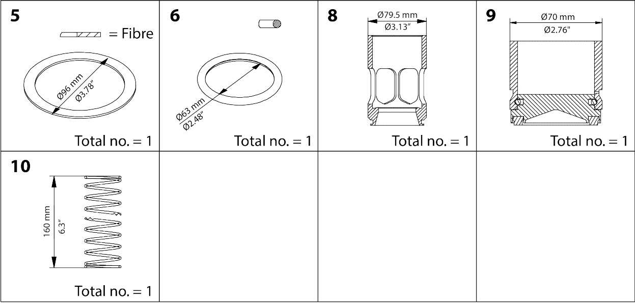 Overhaul kit, Piston and sealing