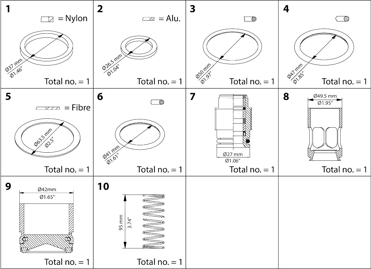 Overhaul kit, Piston, sealing, Packing gland