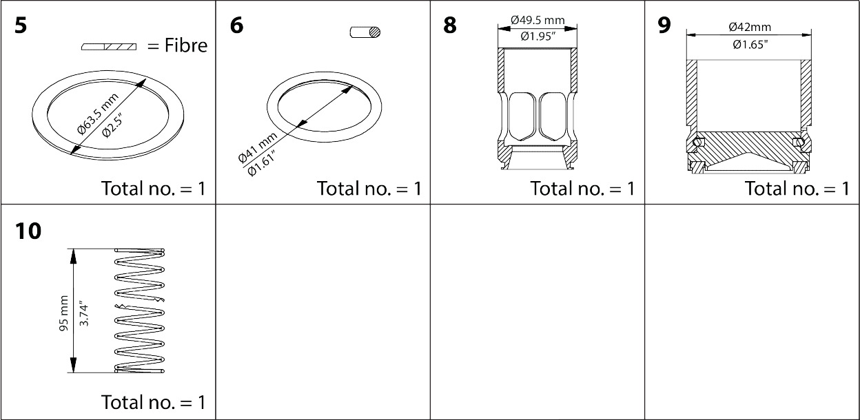 Overhaul kit, Piston and sealing