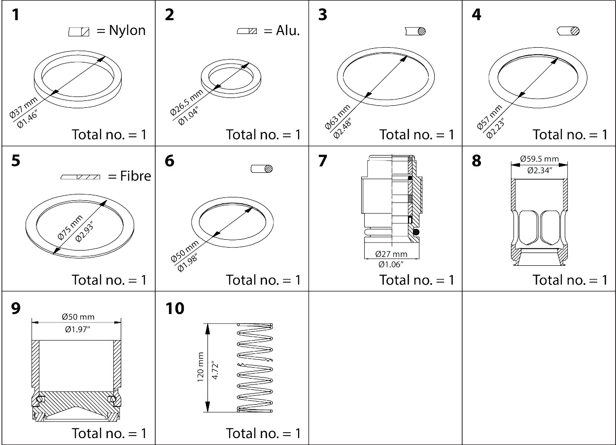 Overhaul kit, Piston, sealing, Packing gland