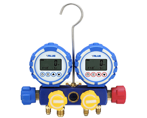 Value - Manifold - Digital Gauges, 4-valve  - c/w with 1/4"- Hoses and Case