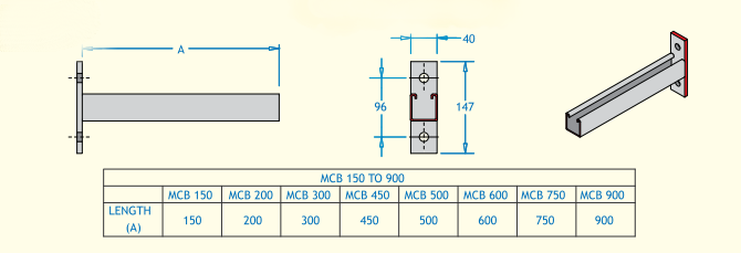 Cantilever bracket 600mm galvanised. Max weight 100kg (PAIR)